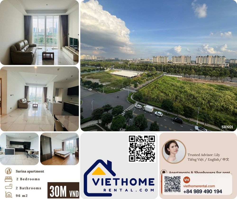 For Rent: 2-Bedroom Apartment 96m2 Fully Furnished at Sarina Thu Thiem District 2 - 30 Million VND/Month - Photo 1