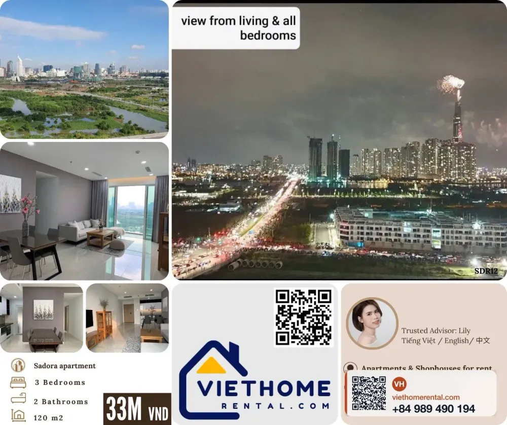 2-Bedroom Apartment for Rent at Sadora Thu Thiem - Block B 120m2 - Beautiful Q1 View - 33M/Month - Photo 1