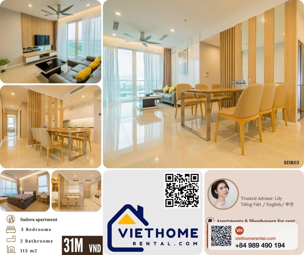 For Rent: Sala Thu Thiem 3-Bedroom Apartment 113m2 Fully Furnished - 31 Million VND/Month - Photo 1