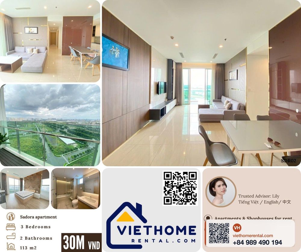 Cho Thuê Căn Hộ Sadora 3 Phòng Ngủ Tầng Cao, Tháng 9 Trống, Nội Thất Cao Cấp - 30 Triệu - Photo 1