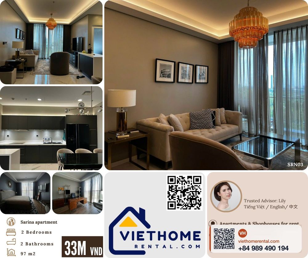 For Rent 2-Bedroom Apartment 97m² Fully Furnished at Sarina, Thủ Thiêm, District 2 - 33 Million VND/Month - Photo 1