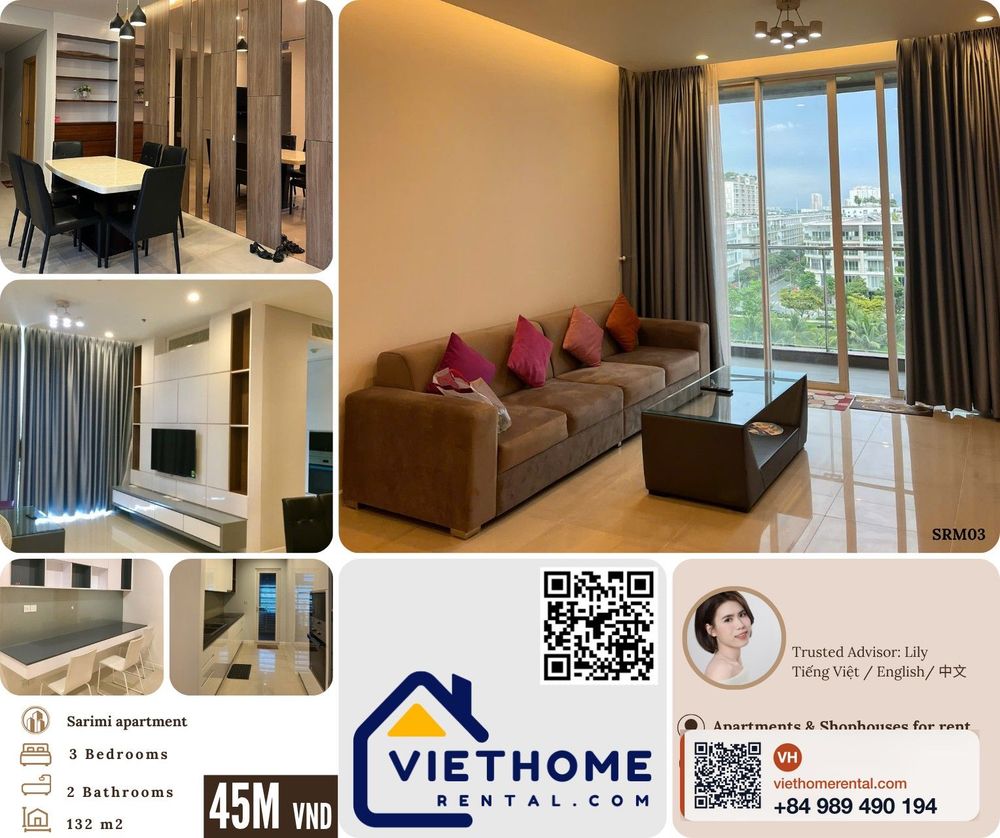 Sarimi 3 Bedroom Apartment 132m² Fully Furnished For Rent in District 2 - 45 Million VND - Photo 1