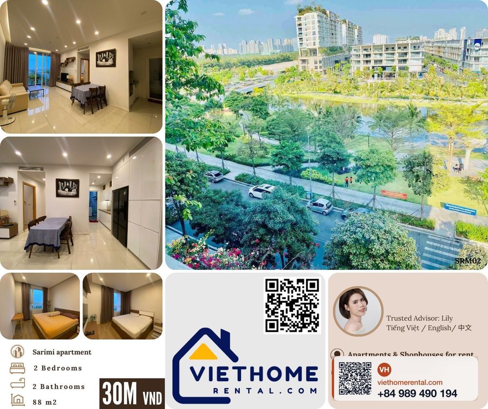 Cho thuê căn hộ Sarimi 88m2, 2 phòng ngủ, view đêm đẹp, nhìn công viên - 30 triệu/tháng - Photo 1