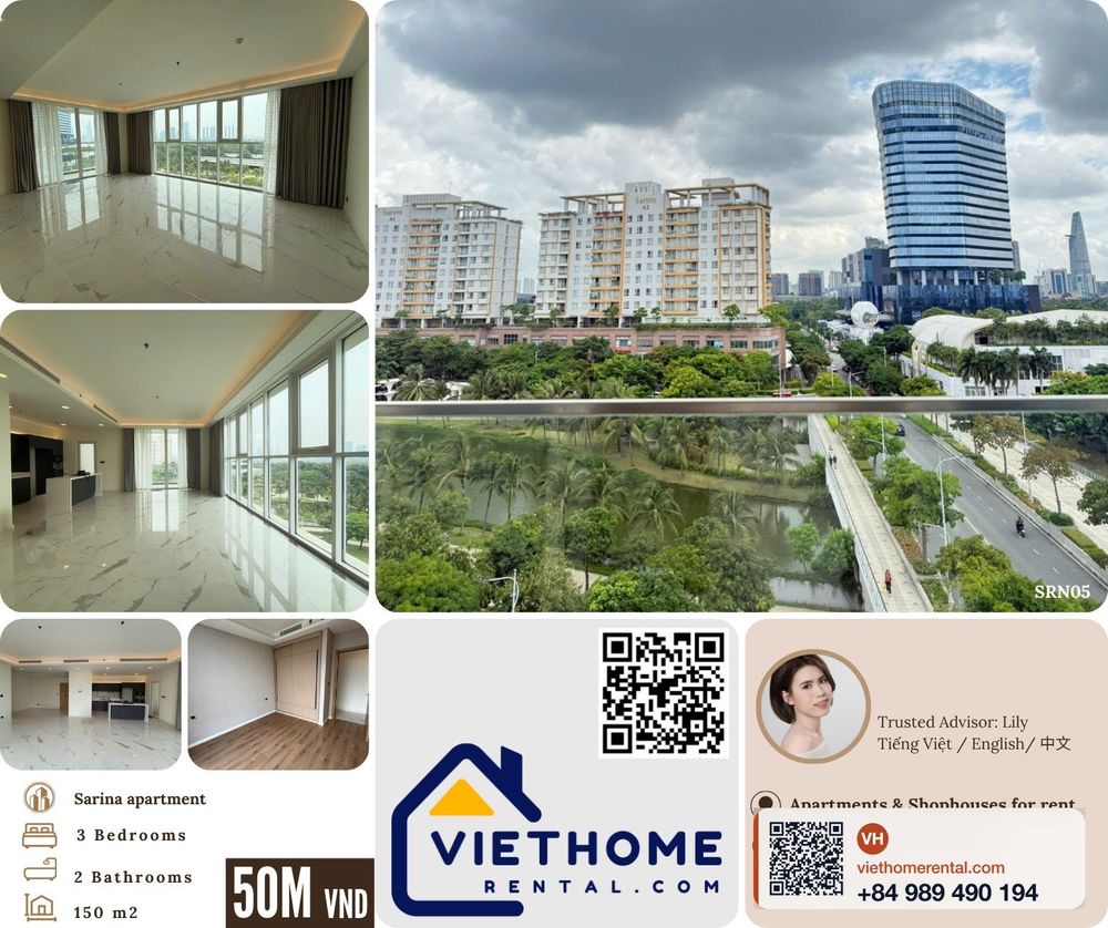 For Rent: Sarina 3-Bedroom Apartment 150m2 in Thủ Thiêm, District 2 - Unfurnished - Photo 1