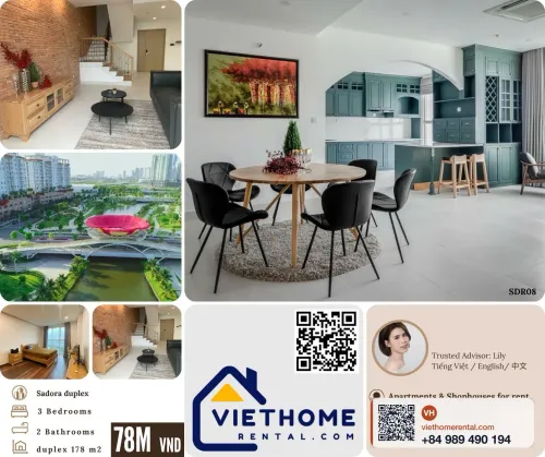 Sadora Duplex for Rent 178m² - Thu Thiem District 2 - Fully Furnished, 32 Million/Month